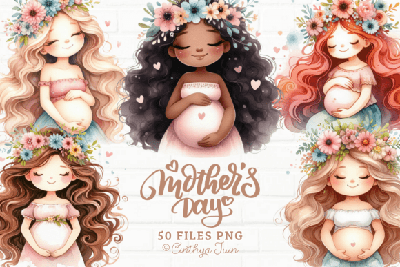 Download Mothers Day Clipart Pregnant Mother Set - Clip Collection
