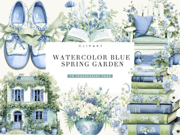 Download Watercolor Blue Spring Garden Clipart - Clip Collection
