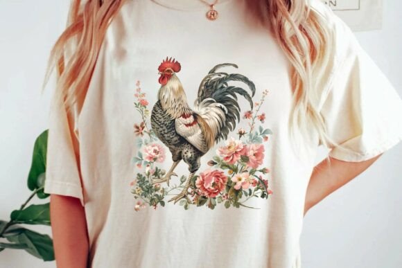 Download Vintage Rooster Floral Botanical Illustration Farmhouse Decor Clipart Png - Clip Collection