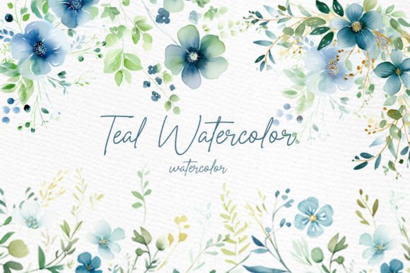Download Watercolor Teal Flowers Clipart - Clip Collection
