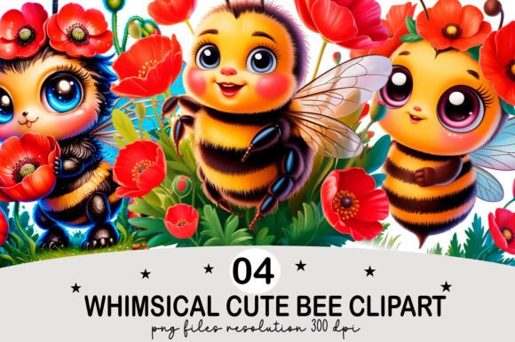 Download Cute Bee Clipart Red Poppy Flower Bumble - Clip Collection