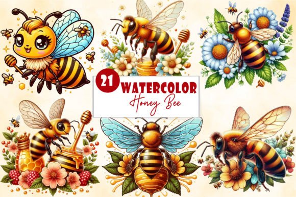 Download Watercolor Cute Honey Bee Clipart Bundle - Clip Collection