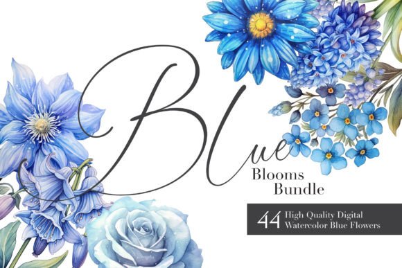 Download 44 Watercolor Clipart Set: Serene Blooms - Clip Collection
