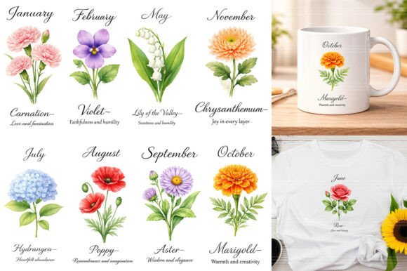 Download Watercolor Birth Month Flowers Clipart - Clip Collection