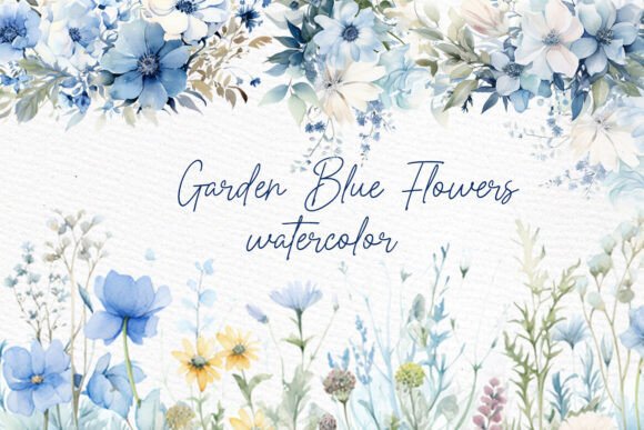 Download Watercolor Blue Garden Flowers Clipart - Clip Collection