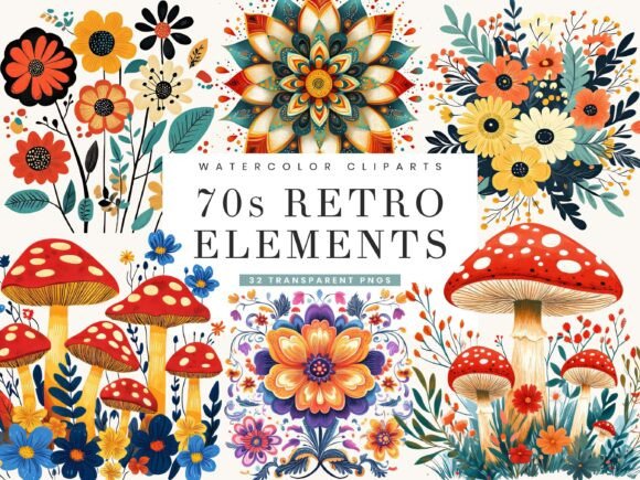 Download 70s Retro Elements Clipart Bundle - Clip Collection