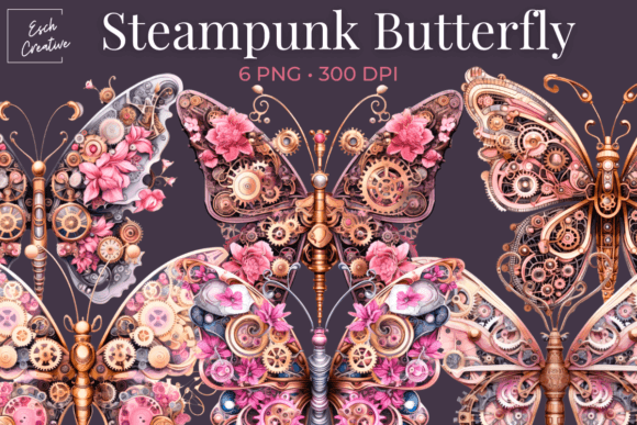 Download Steampunk Butterfly Pink Flower Clipart - Clip Collection