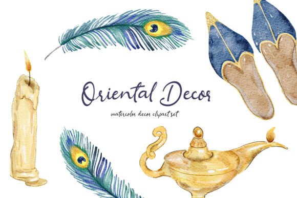 Download Watercolor Oriental Decor Clipart Set - Clip Collection