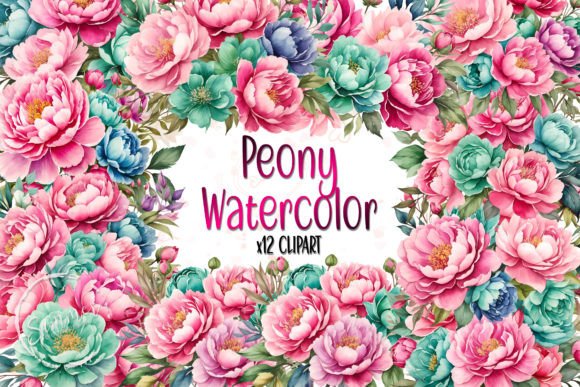 Download Watercolor Teal &amp; Fuchsia Peony Clipart - Clip Collection