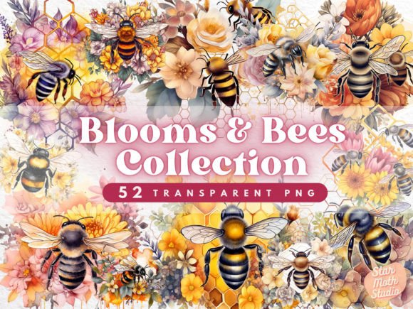 Download Watercolor Clipart - Blooms and Bees - Clip Collection