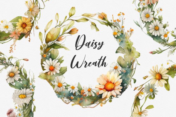 Download Daisy Watercolor Wreath Clipart - Clip Collection