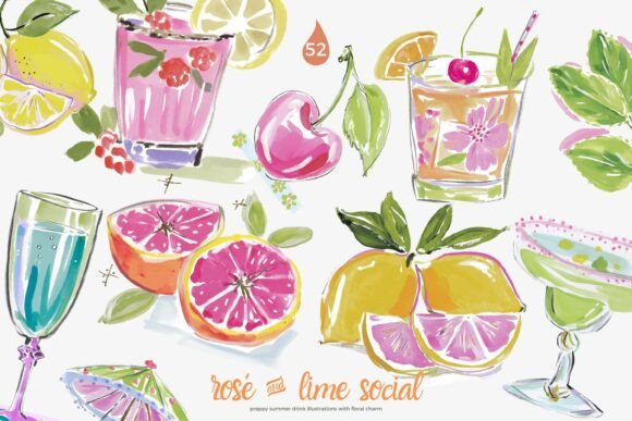 Download Preppy Cocktail Watercolor Clipart Set - Clip Collection