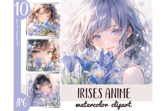 Download Watercolor Irises Girl Anime Clipart JPG - Clip Collection