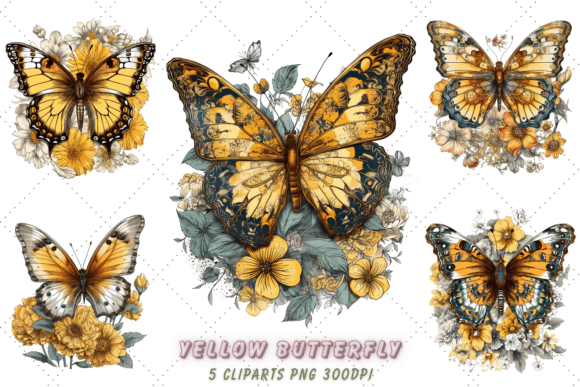 Download Yellow Butterfly Floral Clipart Bundle - Clip Collection