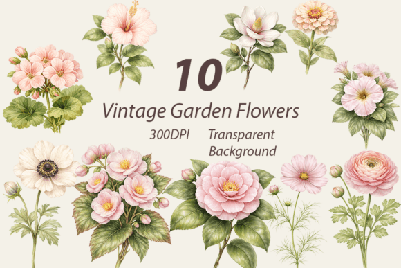Download Vintage Garden Flowers Clipart PNGs - Clip Collection