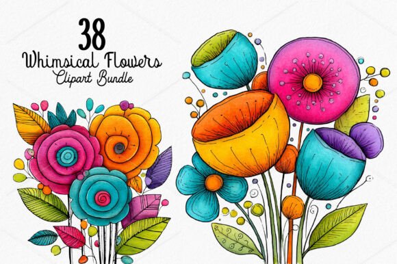 Download Whimsical Flowers Clipart Bundle - Clip Collection