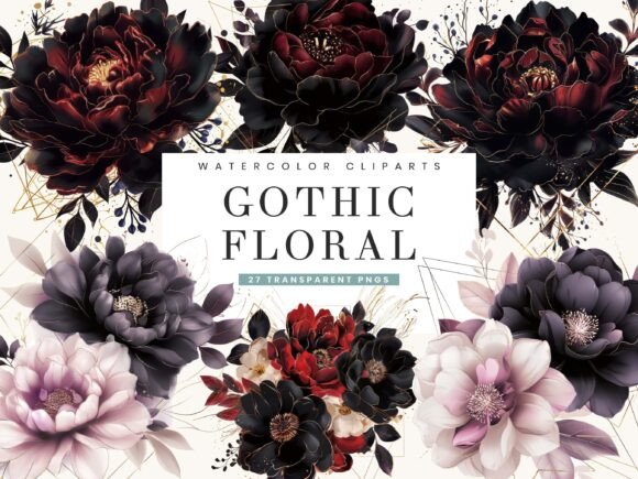 Download Watercolor Gothic Floral Clipart Bundle - Clip Collection