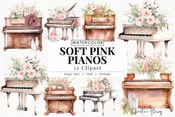 Download Watercolor Soft Pink Pianos Clipart - Clip Collection