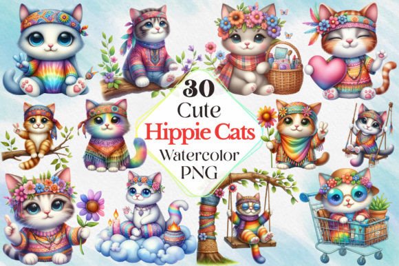 Download Hippie Cute Cats Sublimation Clipart - Clip Collection