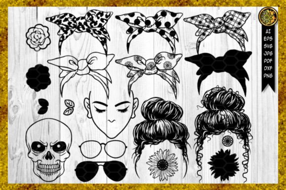 Download Messy Bun Bandana Mom Life Clip Art Set - Clip Collection