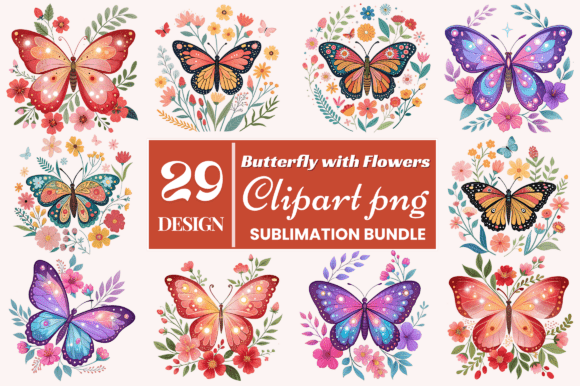 Download Butterfly with Flowers Clipart PNG Bundl - Clip Collection