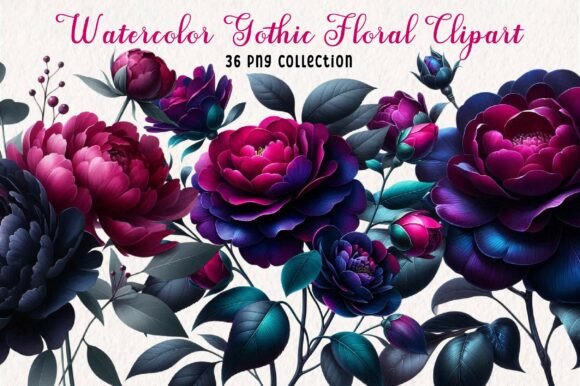 Download Gothic Watercolor Floral Clipart Bundle - Clip Collection
