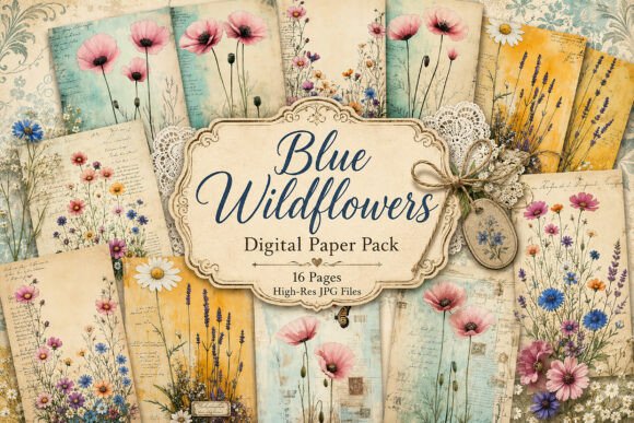 Download Spring Poppy Field Junk Journal Pages - Poppy field Collection