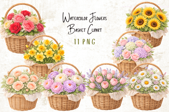 Download Watercolor Flowers Basket Clipart PNG - Clip Collection