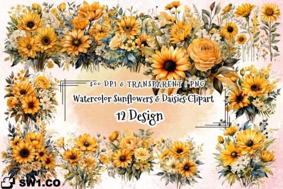 Download Watercolor Sunflowers Daisies Clipart - Clip Collection