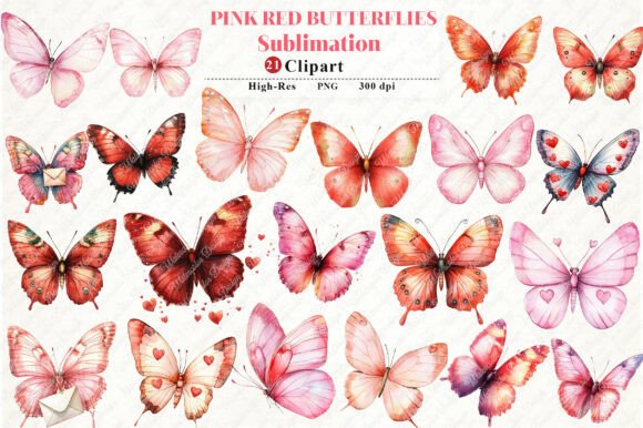Download Watercolor Pink Red Butterflies Clipart - Clip Collection