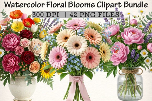Download Watercolor Floral Blooms Clipart Bundle - Clip Collection