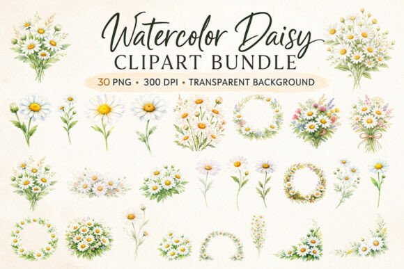 Download 30-watercolor-daisy-clipart-bundle - Clip Collection