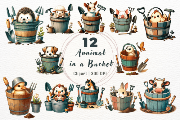 Download Cute Animal in a Bucket Clipart - Clip Collection