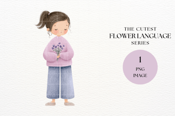 Download Girl Holding Violet Flowers Clipart PNG - Clip Collection