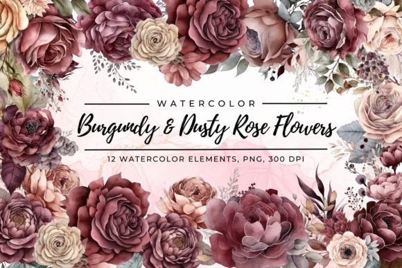 Download Burgundy &amp; Dusty Rose Flowers Clipart - Clip Collection