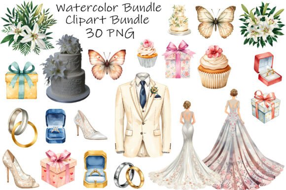 Download Watercolor Wedding Clipart Bundle - Clip Collection