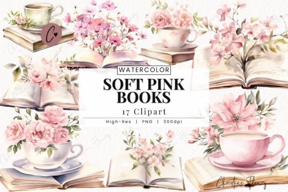 Download Watercolor Soft Pink Books Clipart - Clip Collection