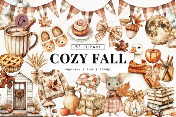Download Watercolor Cozy Fall Clipart Bundle - Clip Collection