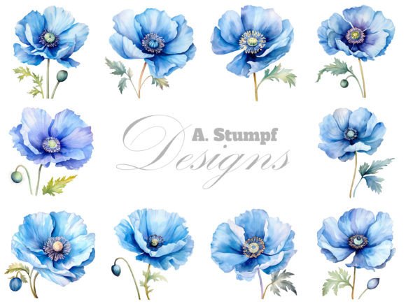 Download Blue Poppy Flower Clipart Watercolor Set - Clip Collection